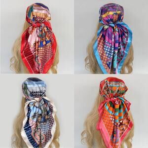 Colorful Summer Silky Scarves - Bandana, Shawl, Bag Charm, Sarong Pink Blue